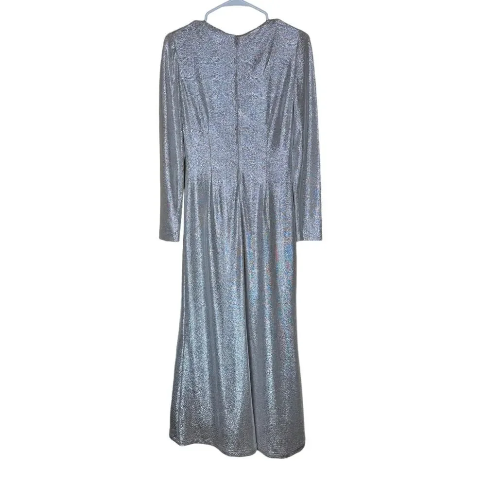 Eliza‎ J Formal Dress Full Length Gown Twist Metallic Silver Sparkly Size 8